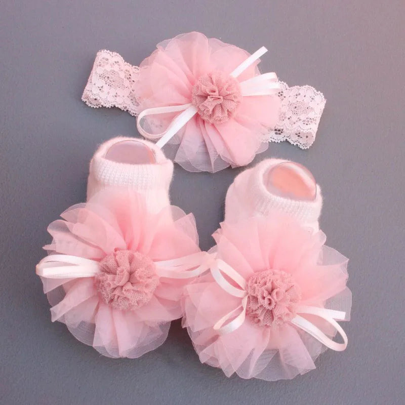 Your Princess Baby Headband And Sock Set With Mesh Flower Crown And Bow Hairbands For Newborn Photos