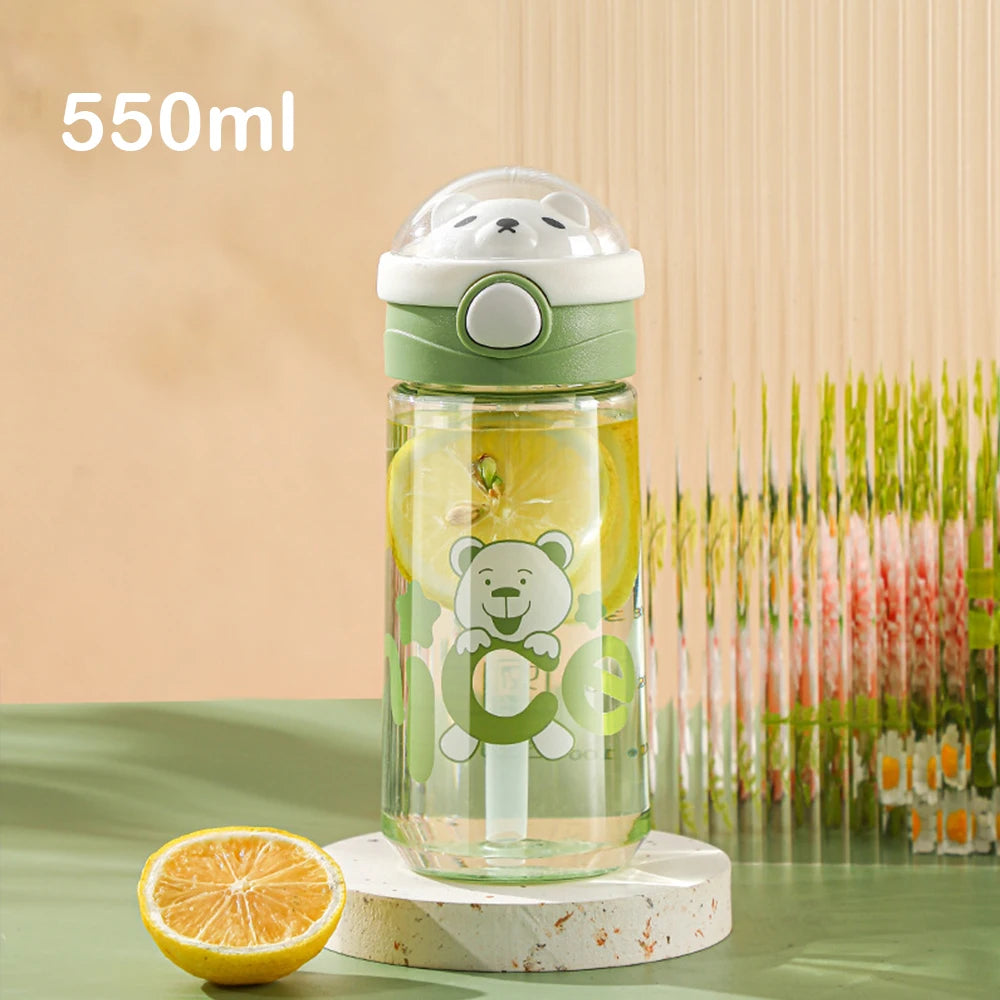 Water Bottle Cartoon Design Leakproof Lock Straw Portable