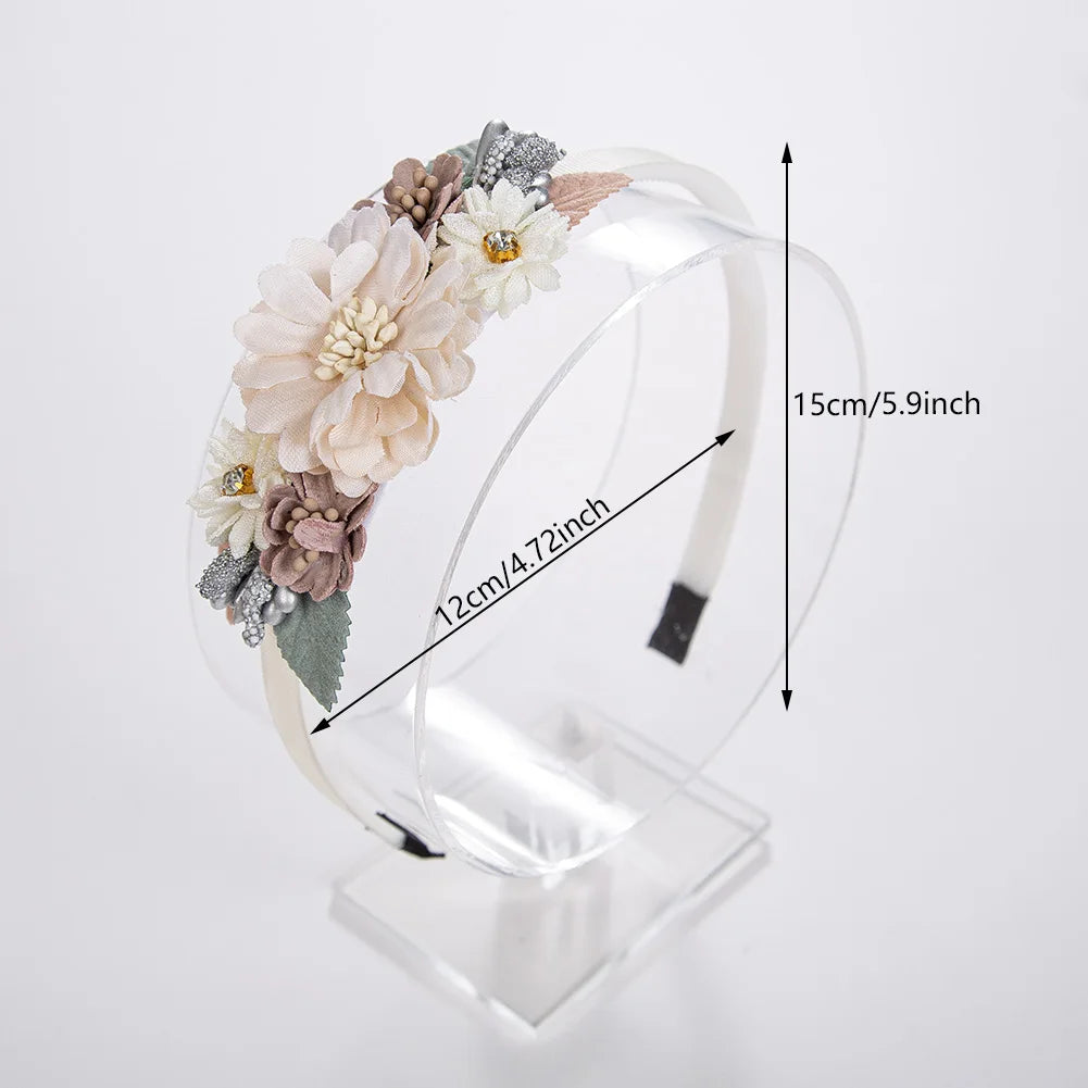 Artificial Flower Baby Hair Bands Fake Flroal Rhinstone Ins Fashion Hair Hoop Princess Girls Accessories Silk Rose Kids Headwear