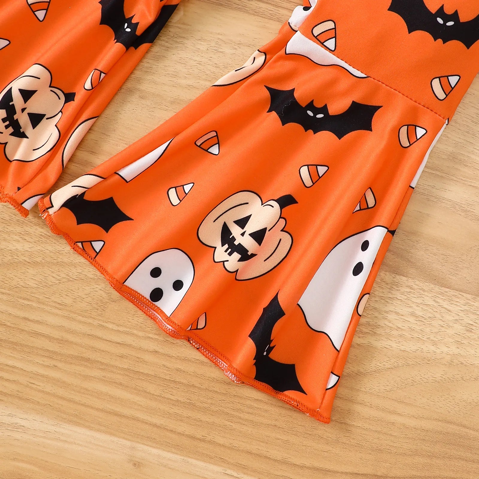 Halloween Autumn Baby Girl Ghost Long Sleeve Romper Bell Bottom Pants Headband 3-Piece Set Soft Infant Wear 0-1 Years