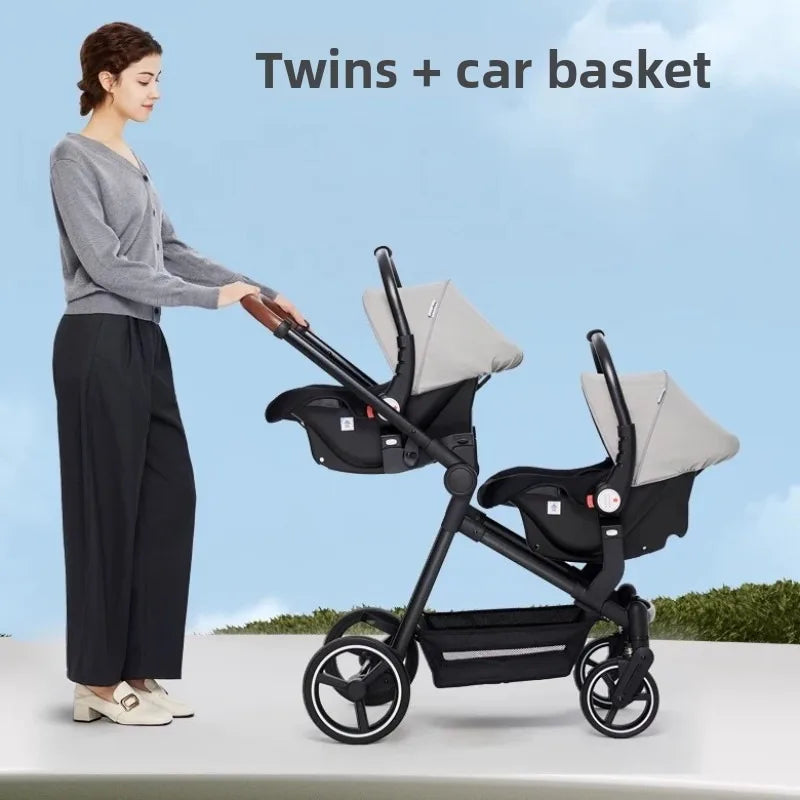 3in1 Twins baby stroller with car seat Lightweight small folded carry on baby carriage multifunctional baby strollers