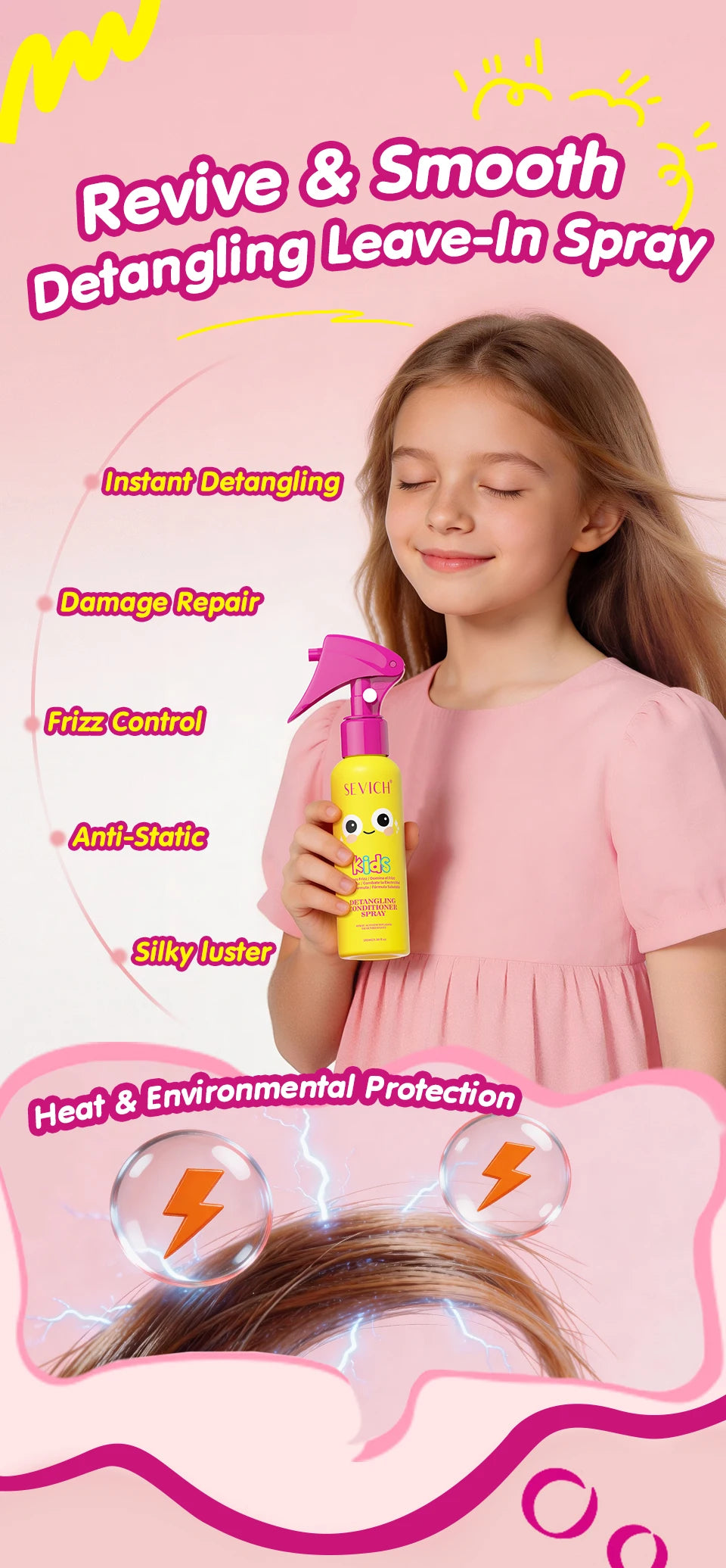 Kids Hair Detangler Spray 100ml Leave-In Conditioning Elixir for Tangle-Free Hair Adds Shine & Moisture Breakage & Reduces Frizz