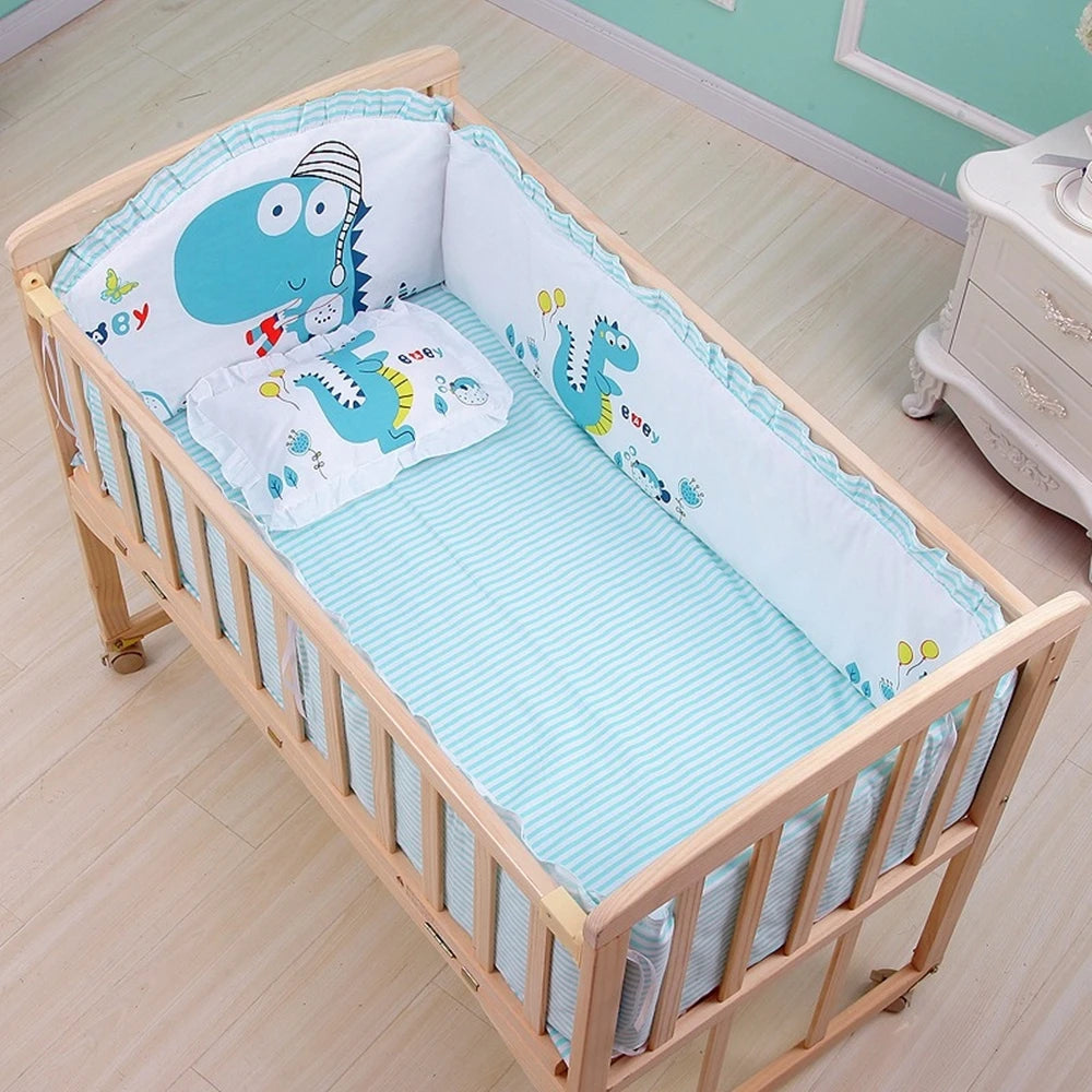 6Pcs Cartoon Infant Newborn Baby Crib Bedding Set Cradle Fence Nursery Toddler Bed Room Crib Bumper (4Bumpers+Matress+Pillow)