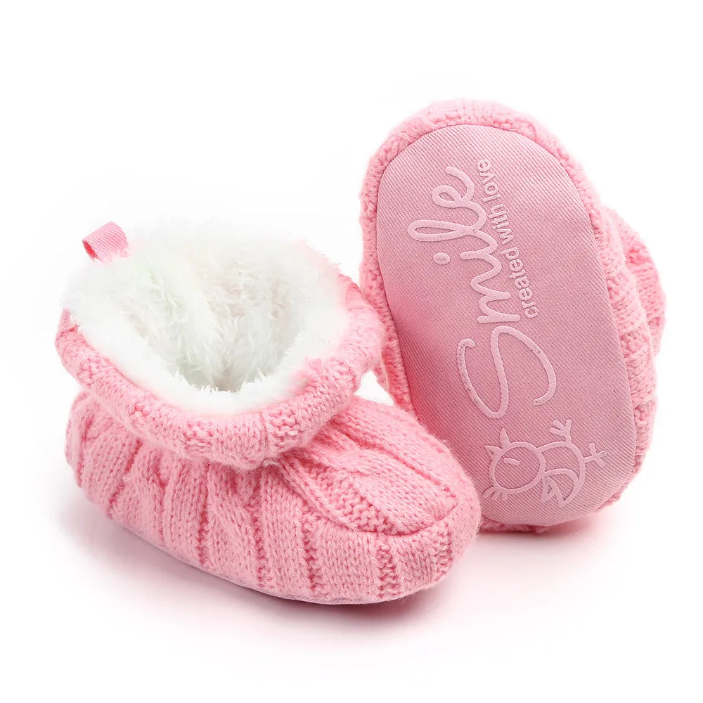 Baby Winter Shoes Knitted Fabric Soft Cotton Warm Infant Prewalking Shoes for Girls and Boys 0-12 Month Babies First Walking