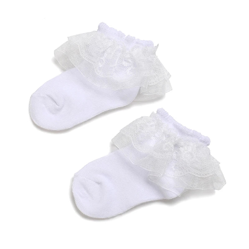 4 Pairs of Cute Lace Cotton Baby Socks 0-1 Years Old Boys and Girls Short Socks Newborn White