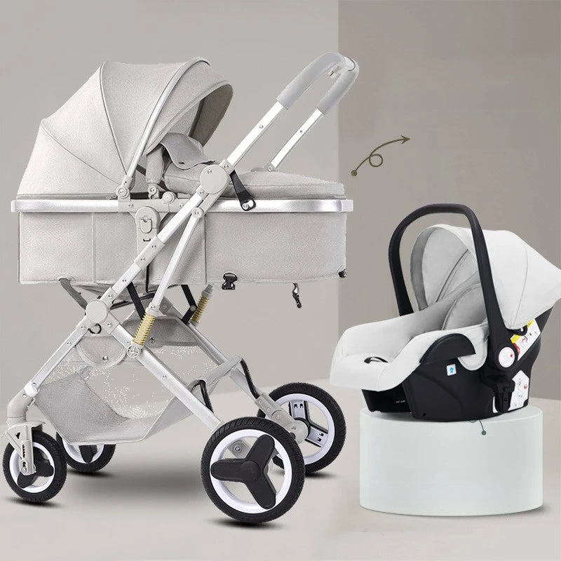 2025 New Style Newborn Baby Stroller High View Two-way Three-in-one Sitting and Lying Baby Stroller with Basket and Car Seat