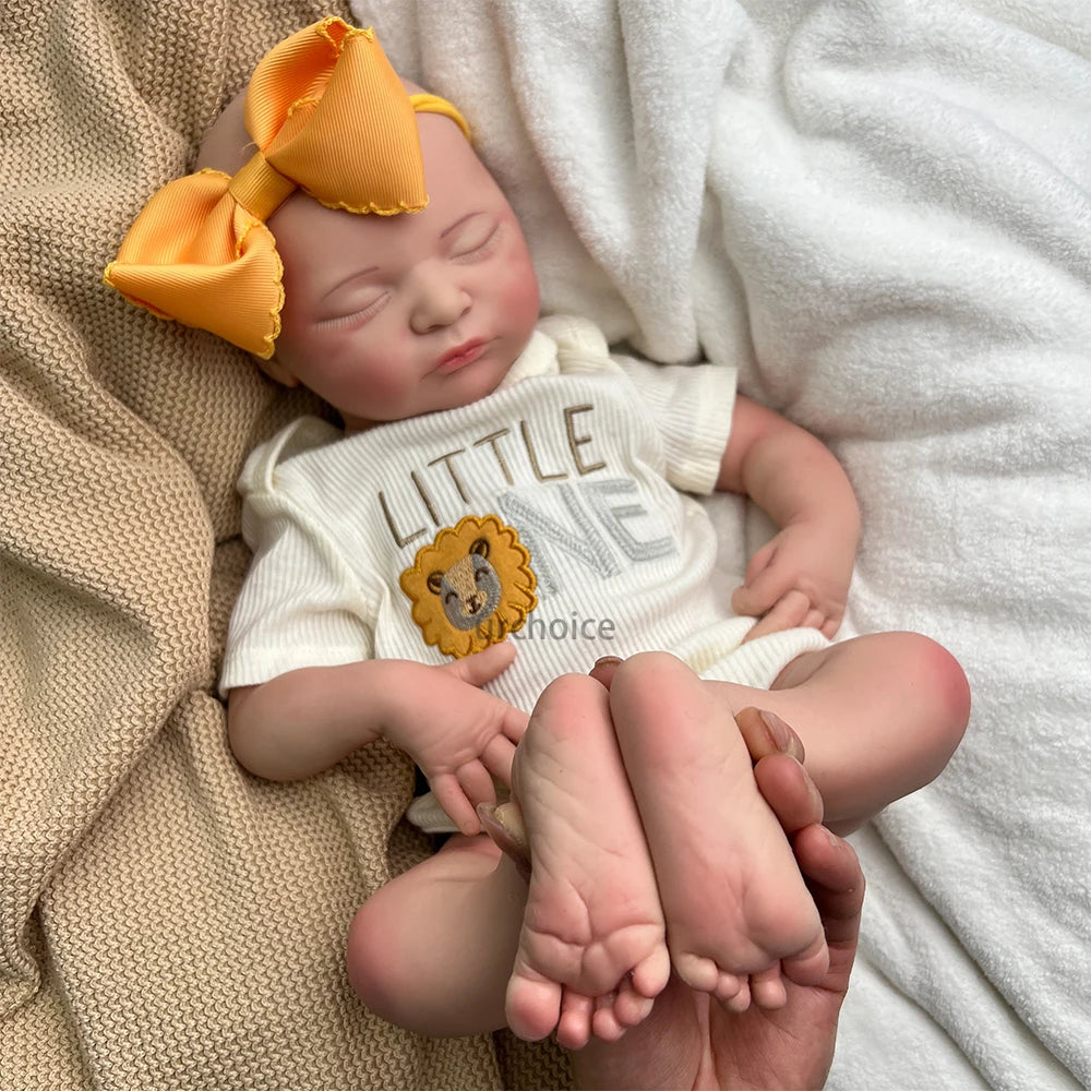 Newborn Silicone Baby Doll Full Body Hand Painted Reborn Doll Closed Eyes Lifelike Girl Collectibles