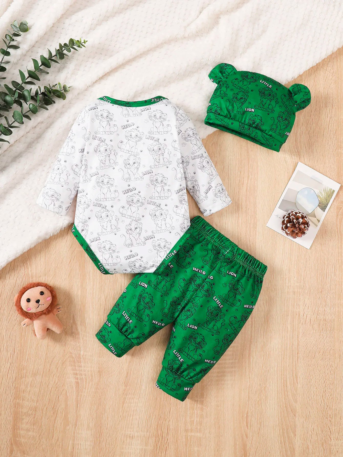 Newborn Boy Baby Set Cartoon Small Lion Print Long Sleeve Bodysuit and Pants 2Pcs/ Set for Boys 0-18 Months Spring  Autumn Set