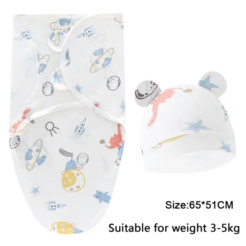 Baby Blanket And Hat Set 100 Percent Cotton Cartoon Animal Print