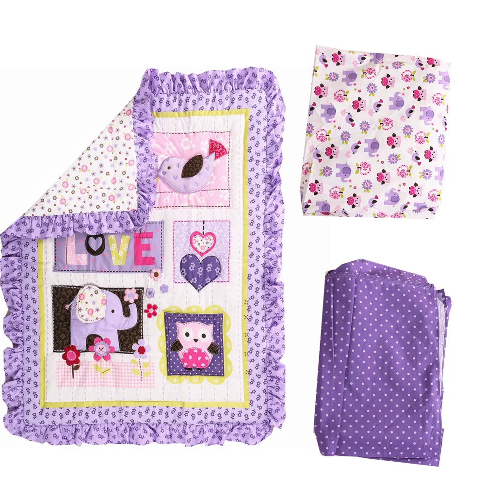 Soft Crib Bedding Set Baby Girl Nursery Crib Sets for Girls Standard Size 3Piece Comforter Fitted Sheet Crib Skirt