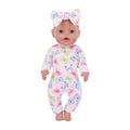 2Pcs/set Pajamas For 43CM Baby Doll&18Inch American Doll Clothes Bow Tie Headband+Jumpsuit Pajamas Unicorn Flamingo Pattern,Toys