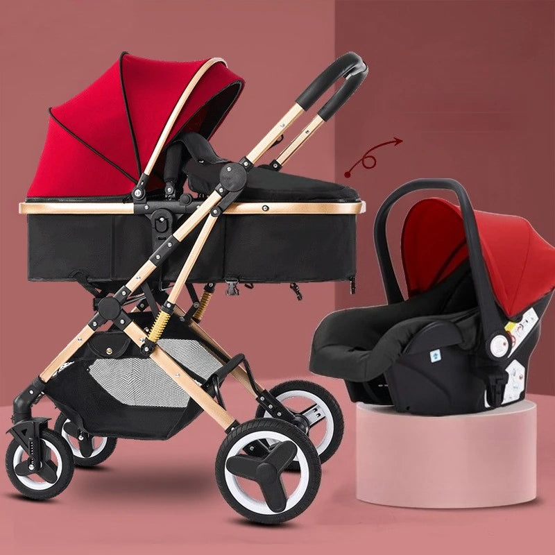 2025 New Style Newborn Baby Stroller High View Two-way Three-in-one Sitting and Lying Baby Stroller with Basket and Car Seat