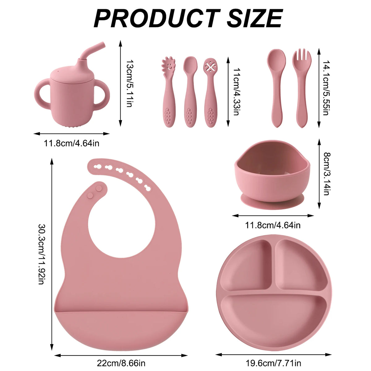 Baby Feeding Set Silicone 9-Piece Bowl Plate Bib Cup Utensils