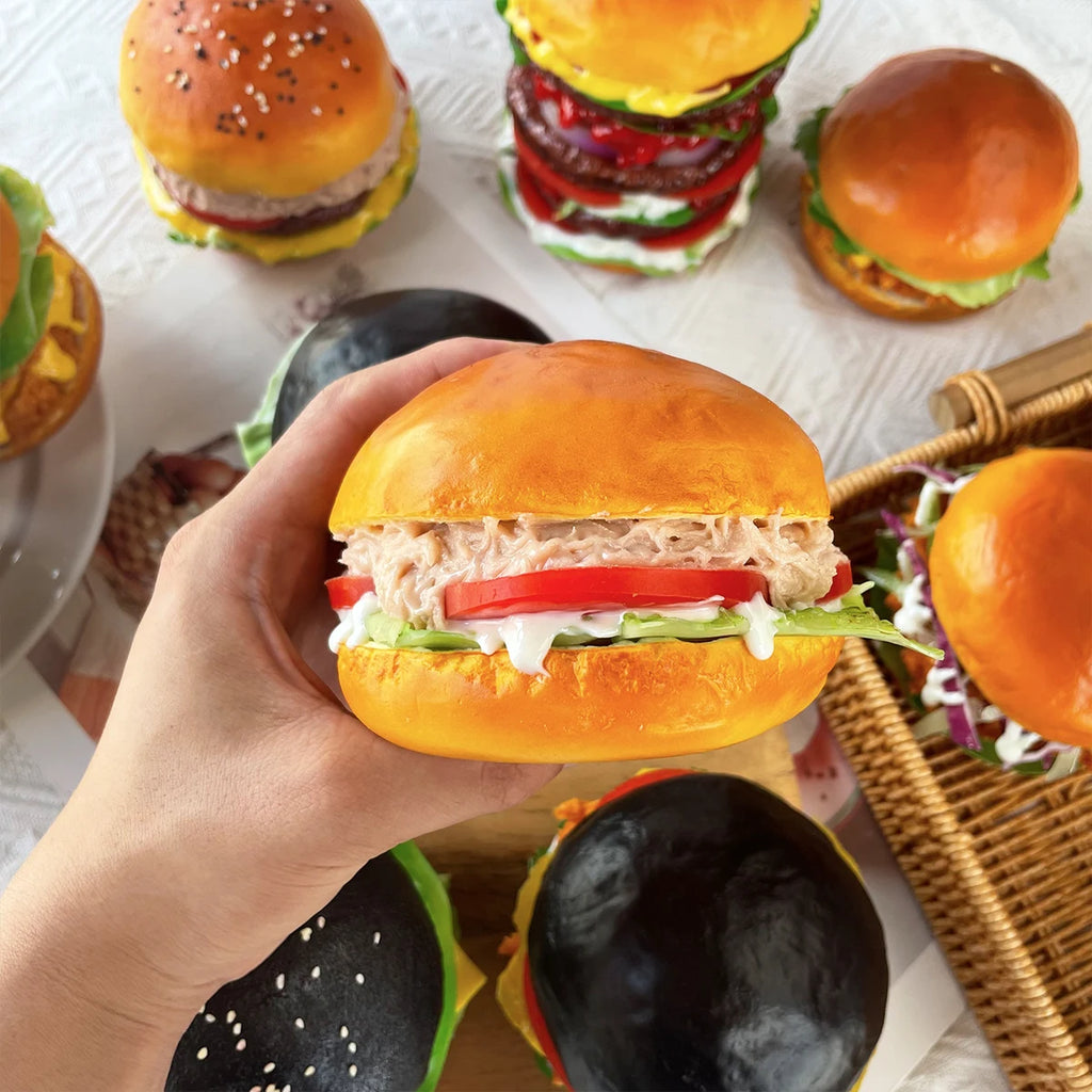 Realistic Fake Hamburger Model PU Material Food Display Prop (1PC) for Photography Decoration Restaurant Window Display Party