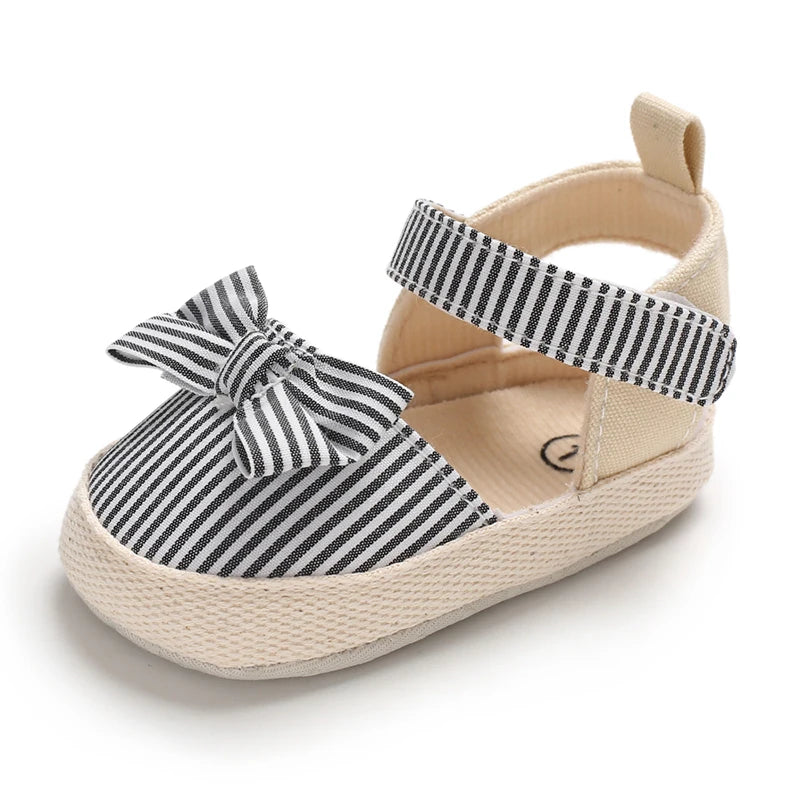 Bow Canvas Baby Girls Sandals, Summer Soft Sole Comfortable Lightweight Casual Walking Shoes