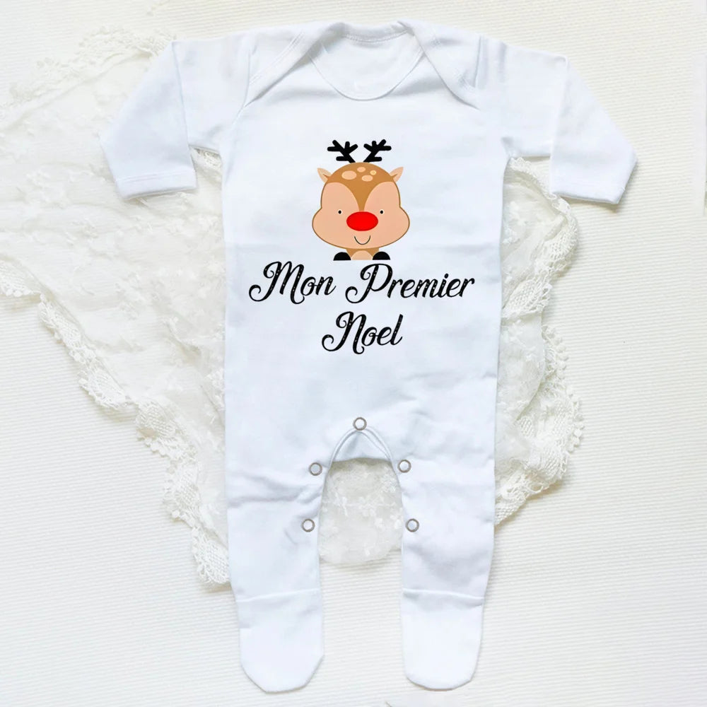 My 1st Christmas French Printed Baby Sleepsuit Bodysuit Newborn Babygrow Xmas Outfit Jumpsuit Holiday Infant Long Sleeve Romper
