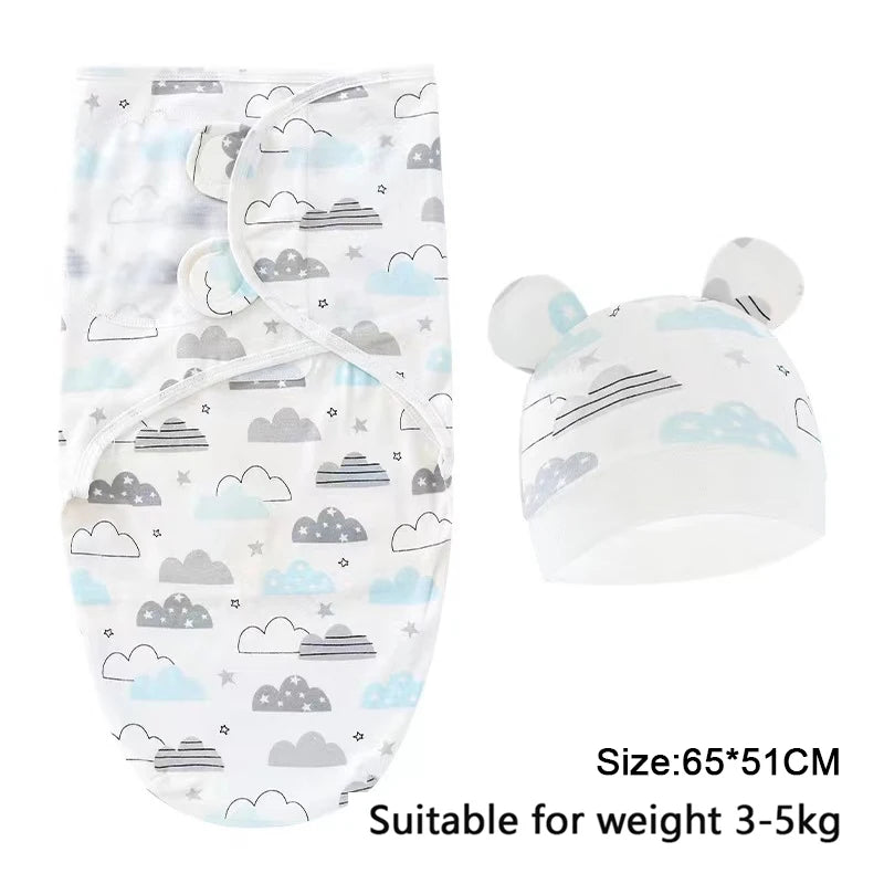 Baby Blanket And Hat Set 100 Percent Cotton Cartoon Animal Print