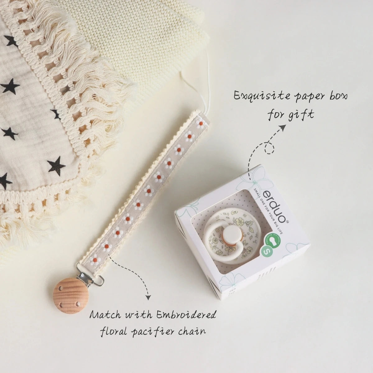 Erduo Floral Newborn Infant Baby Care Shower Gift Latex Rubber Sucking Nipple Pacifier Babies Soother Dummy Pacifiers for Baby 0