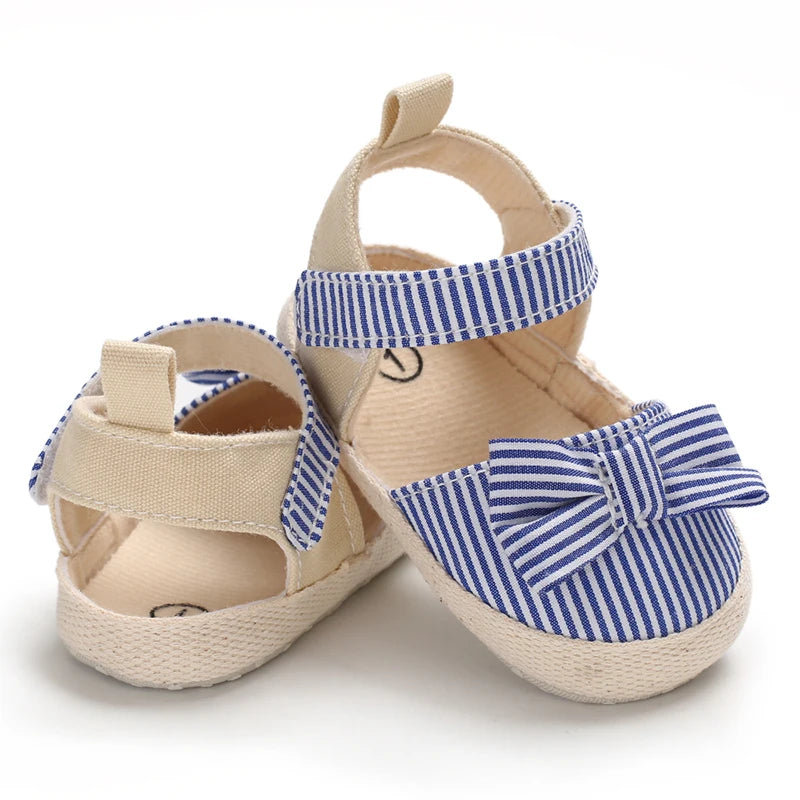 Bow Canvas Baby Girls Sandals, Summer Soft Sole Comfortable Lightweight Casual Walking Shoes