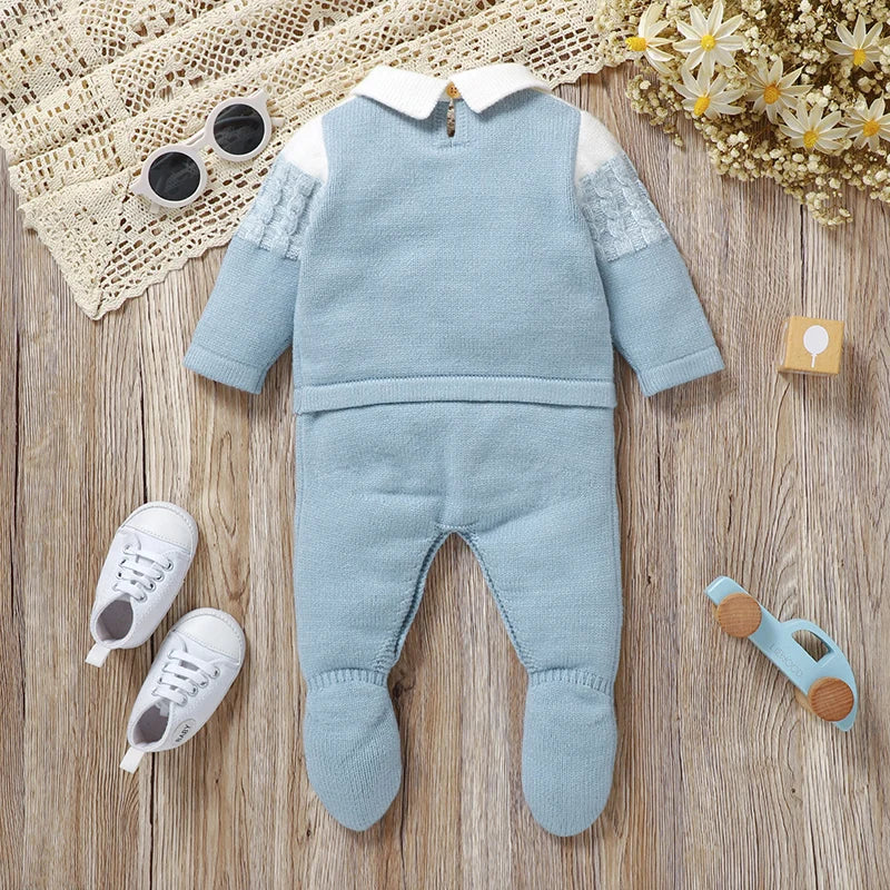 Newborn Baby Romper Knitted Infant Children Clothes Fashion Striped 0-9M Overalls Boy Girl Jumpsuit Long Sleeve Autumn Foot Wrap
