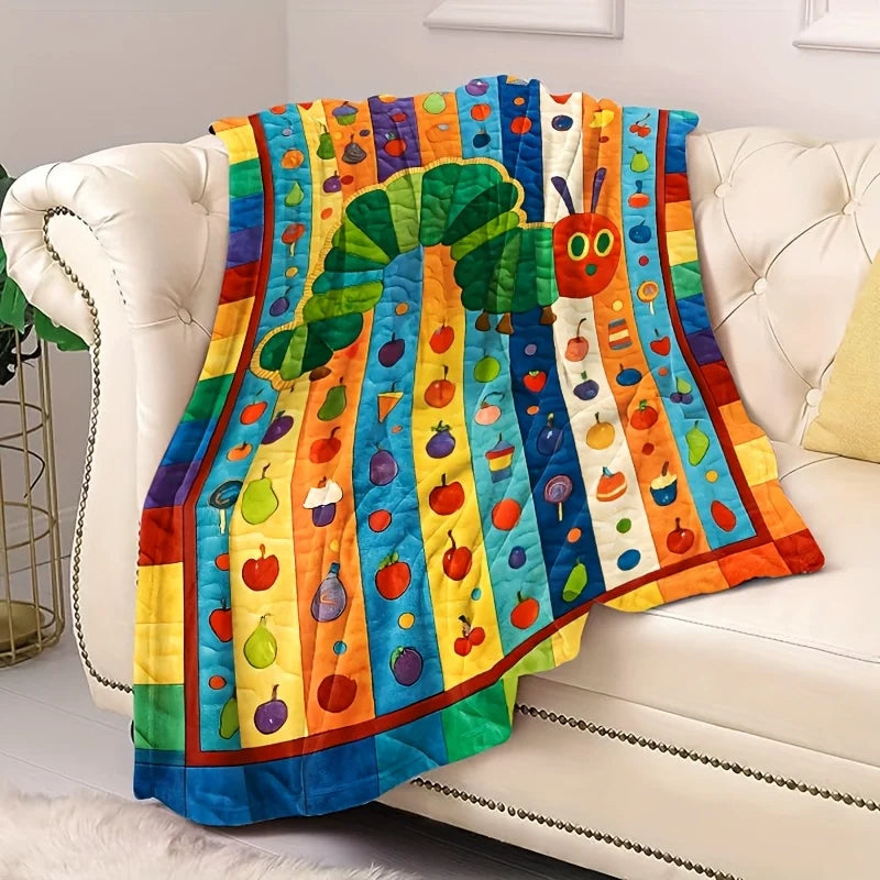 1PC Very Hungry Caterpillar Blanket 2D Printed Soft Cozy Flannel Throw Blanket for Bed Couch Sofa Nursery Warm Blanket Gift