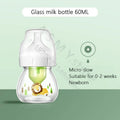 Dr. Brown's newborn wide-bore glass bottle, preemie silicone teat, 60ML for babies 0 to 3 months/Anti-colic glass baby bottle