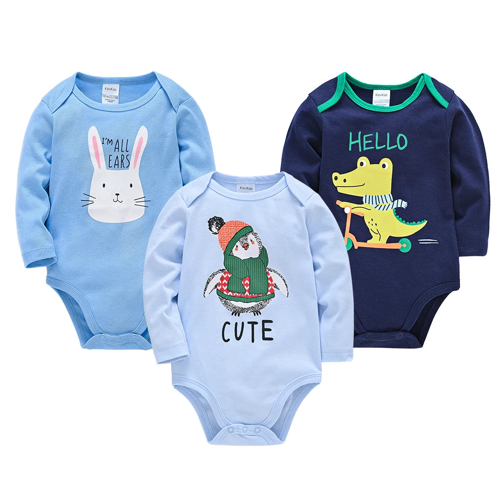 KAVKAS 6 Pack Baby Bodysuits Long Sleeve 100 Percent Cotton Unisex 0-12 Months Newborn Jumpsuit Clothing