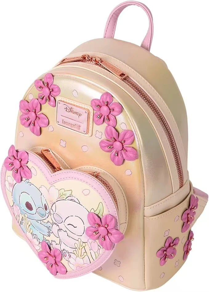 Stitch & Angel Cherry Blossom Heart Mini Double Shoulder Bags Stitch PU Leather Women Double Shoulder Bags