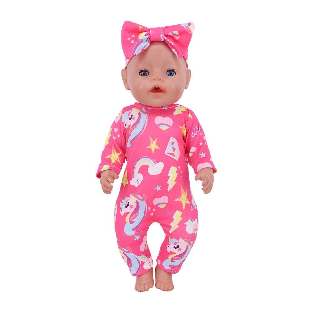 Doll Pajama Set With Unicorn Print For 43cm And 18 Inch Dolls