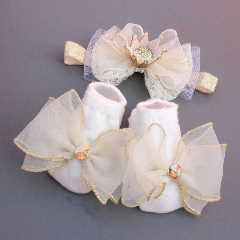Your Princess Baby Headband And Sock Set With Mesh Flower Crown And Bow Hairbands For Newborn Photos