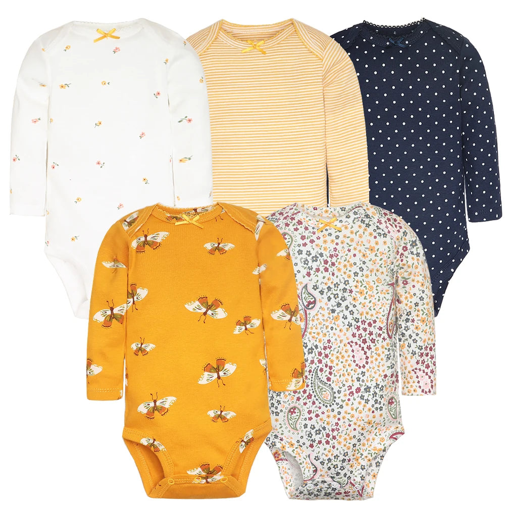 2026 Newborn Baby Girl Clothes Long Sleeve 100% Cotton 5 Pieces/Lot Baby Bodysuits, Infant Clothing 3-24M