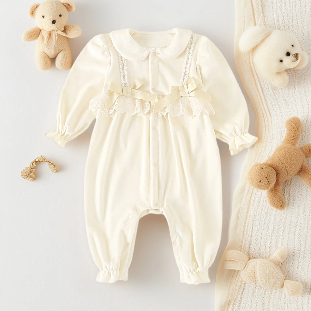 Winter Long Sleeve Baby Girls Jumpsuits Cute Lace Thickened Warm Infants Clothing