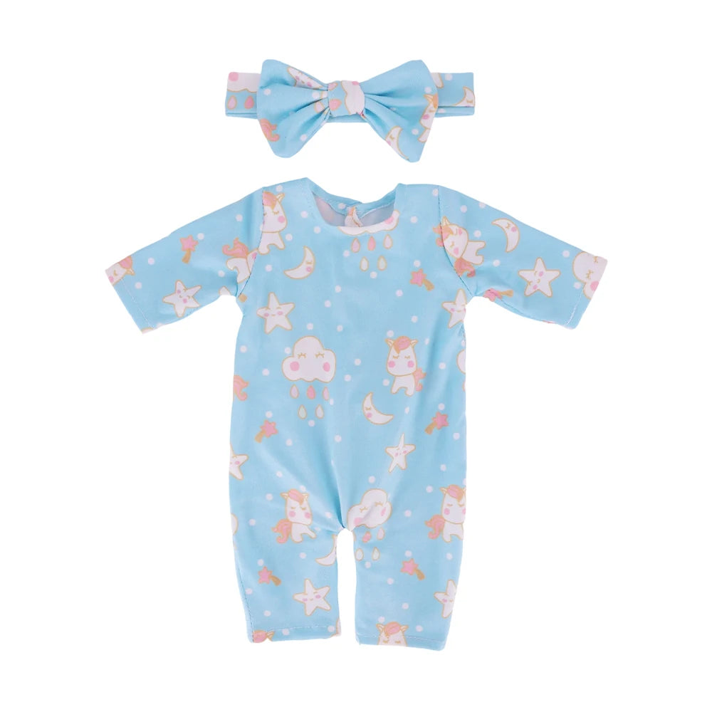 2Pcs/set Pajamas For 43CM Baby Doll&18Inch American Doll Clothes Bow Tie Headband+Jumpsuit Pajamas Unicorn Flamingo Pattern,Toys