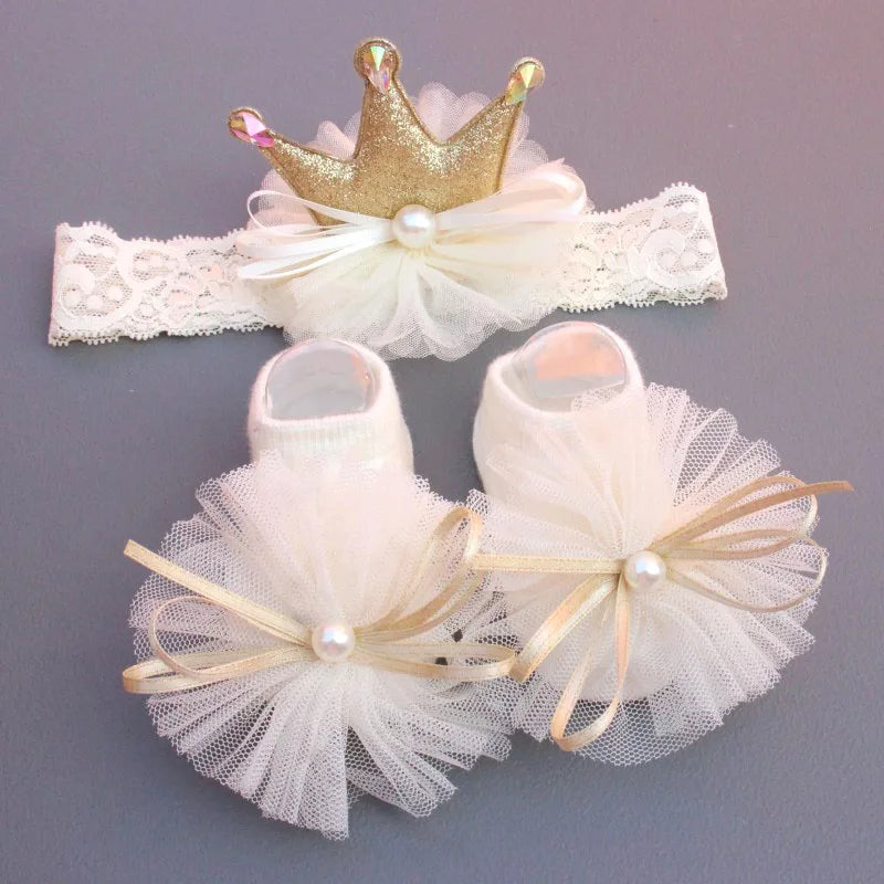 Your Princess Baby Headband And Sock Set With Mesh Flower Crown And Bow Hairbands For Newborn Photos