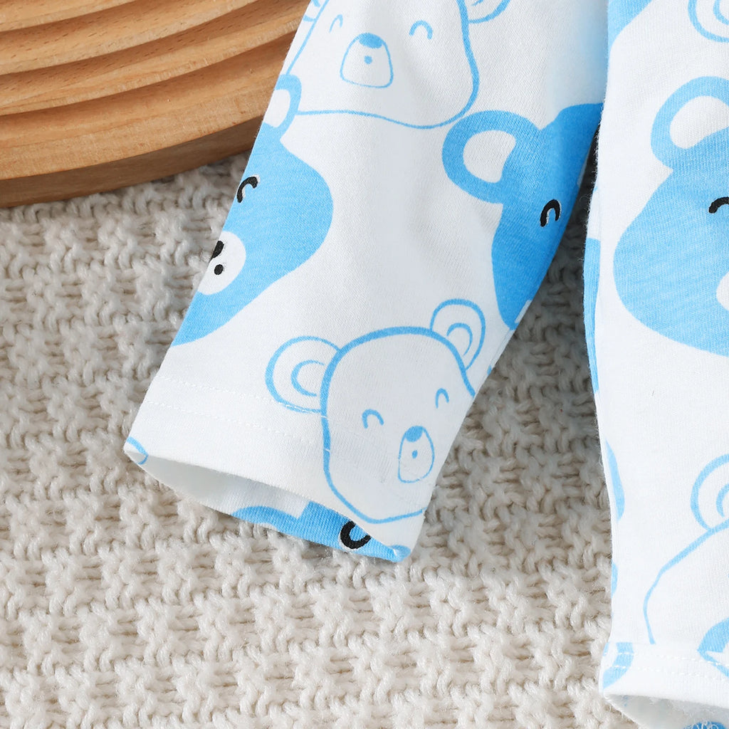 Newborn Baby Boy Set Little Bear Long Sleeved Jumpsuit+Long Pants+Hat+Socks 4Pcs/Set 0-9 Month Baby Boy Spring and Autumn Set