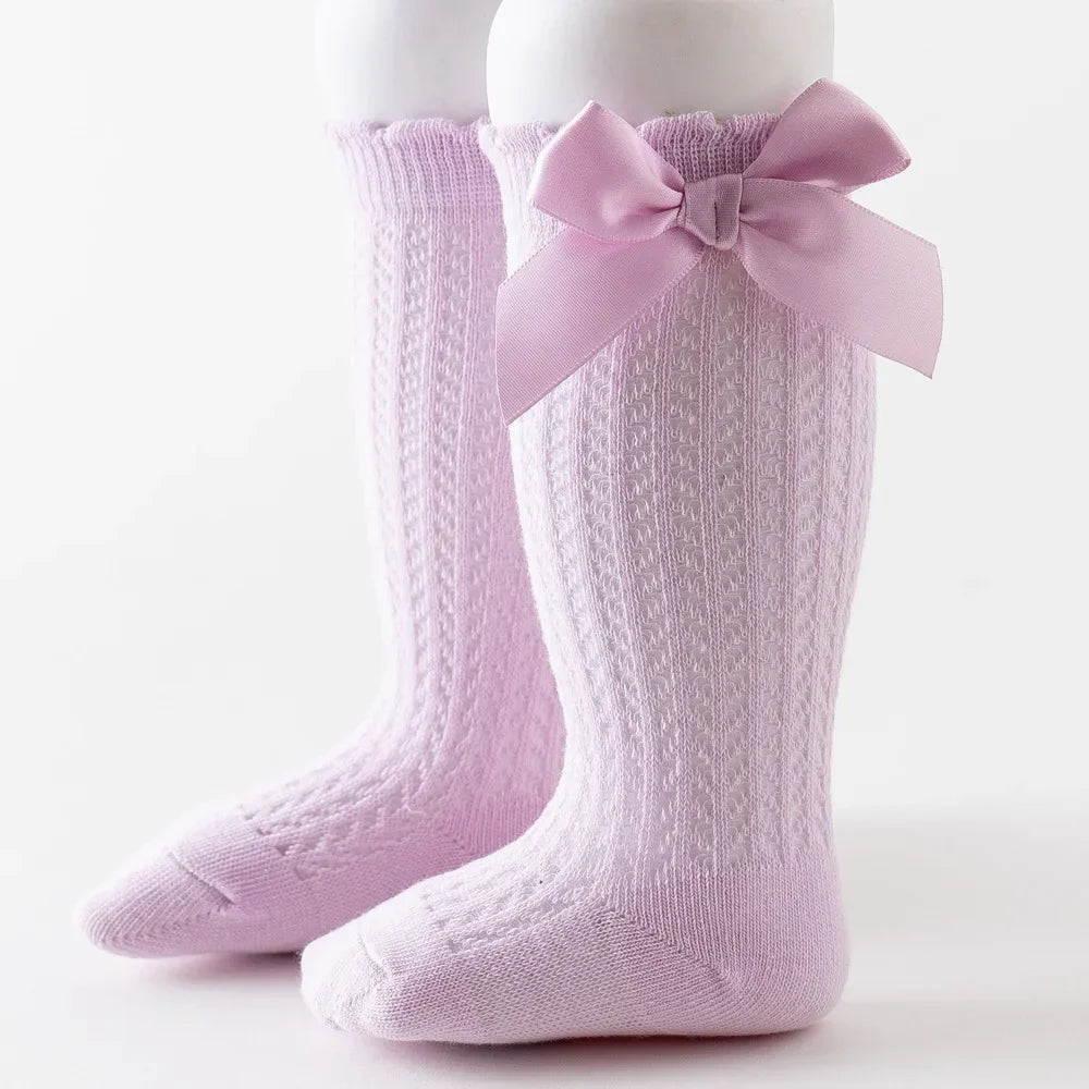 Cute Baby Girls Socks  Big Bows Soft Cotton Elastic White Red Newborn Stockings Knee High Long for Toddler Socks