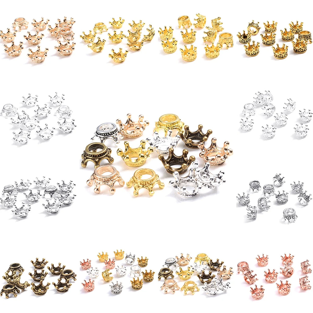 10/20/50pcs Crown Shape Charms End Bead Caps Plated Gold Silver Alloy Crown Accessories Bead For Jewelry Diy Bracelet 6x9/12mm