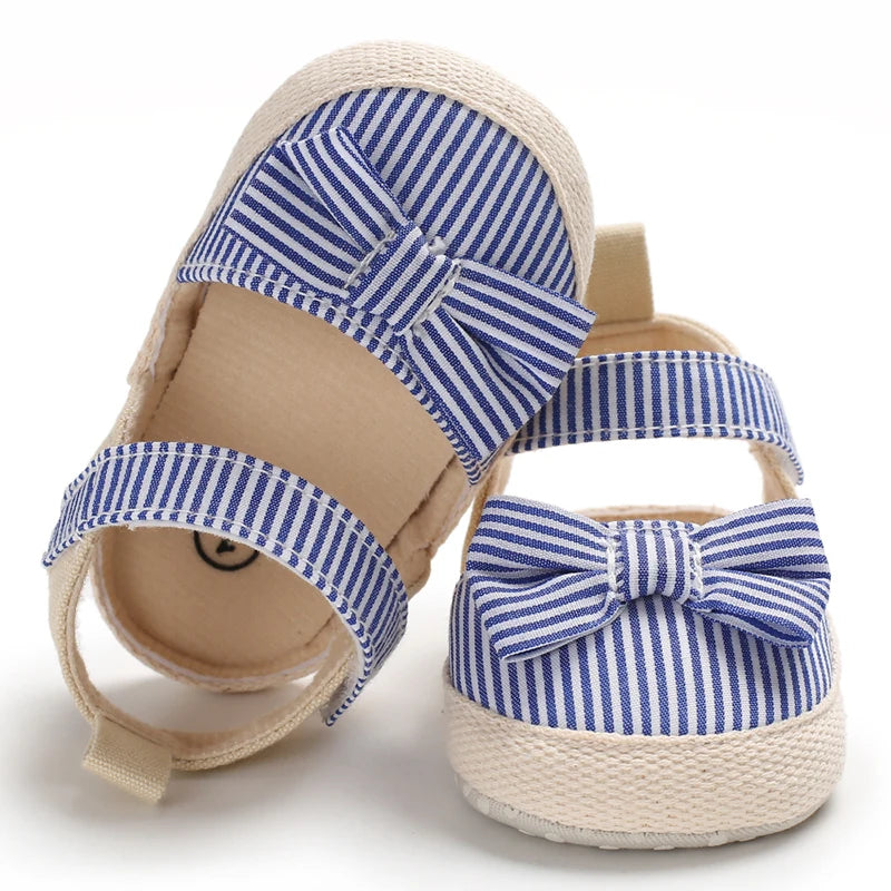 Bow Canvas Baby Girls Sandals, Summer Soft Sole Comfortable Lightweight Casual Walking Shoes