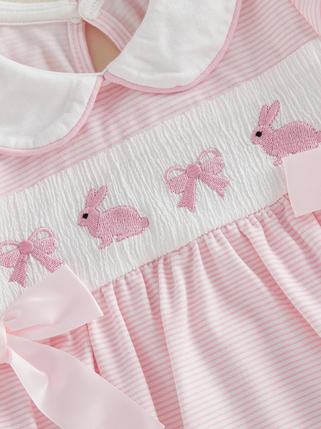 Baby Girl Easter Outfit  Bunny Embroidery Doll Collar Bubble Short Sleeve Jumpsuit Romper Cute Easter Clothes