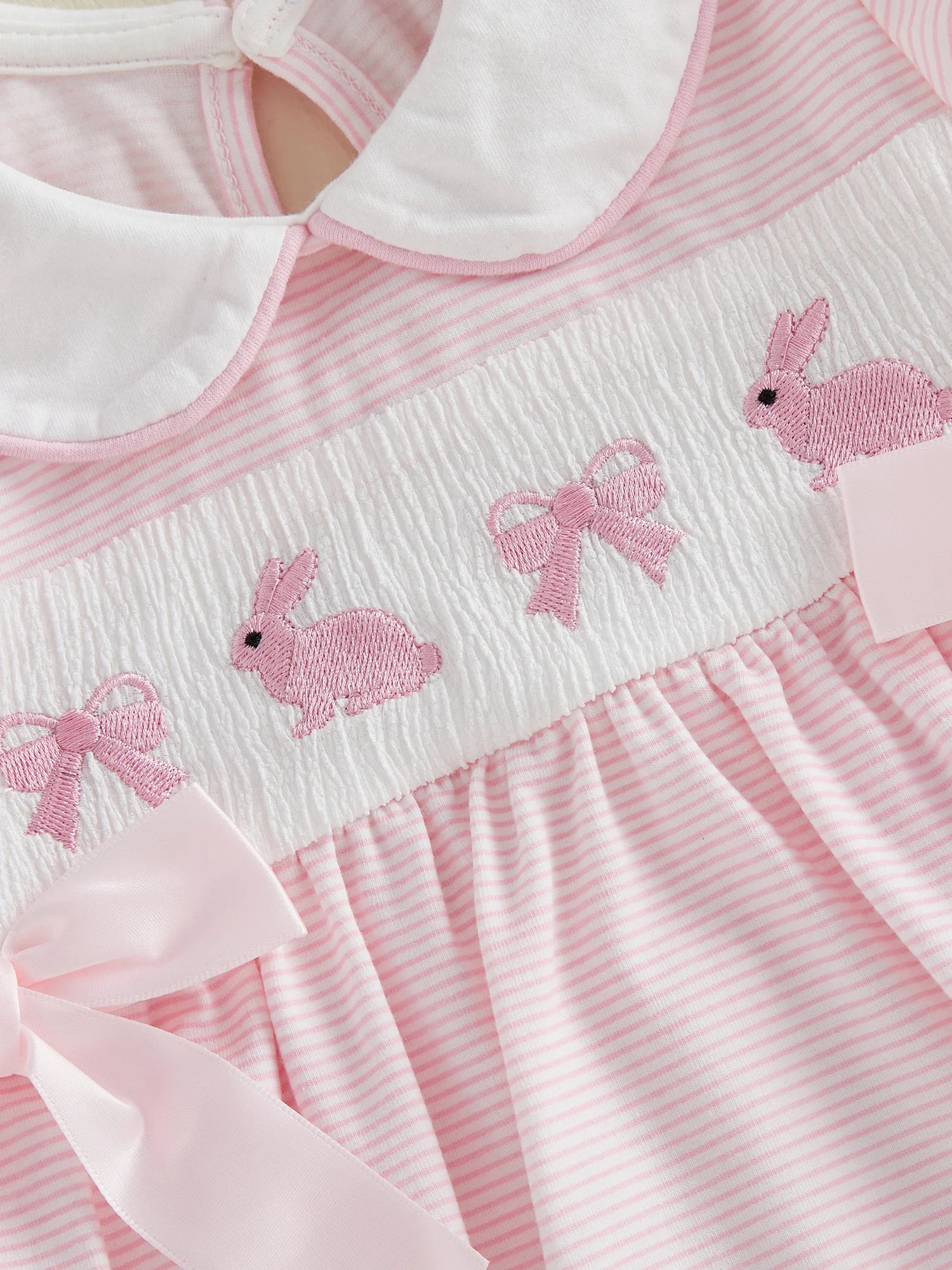 Baby Girl Easter Outfit  Bunny Embroidery Doll Collar Bubble Short Sleeve Jumpsuit Romper Cute Easter Clothes