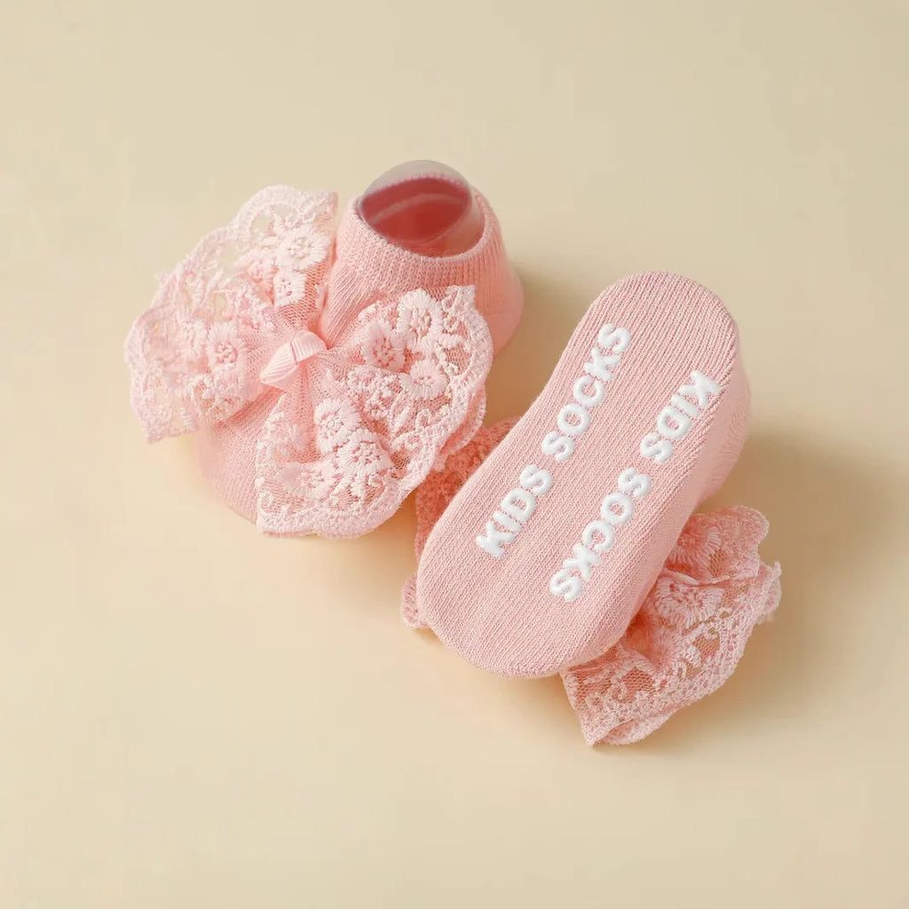 0-12month Baby Socks Newborn Girls Lace Bow Princess Anti Slip Socks Headband Spring Summer Children's Headwear Baby Items