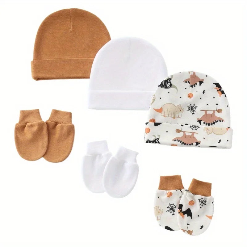 3 Sets Newborn Hat Gloves 100% Cotton Cartoon Baby Beanie Hat for Girls Boys Infant Bonnet Toddler Cap Kids Accessories 0-6M