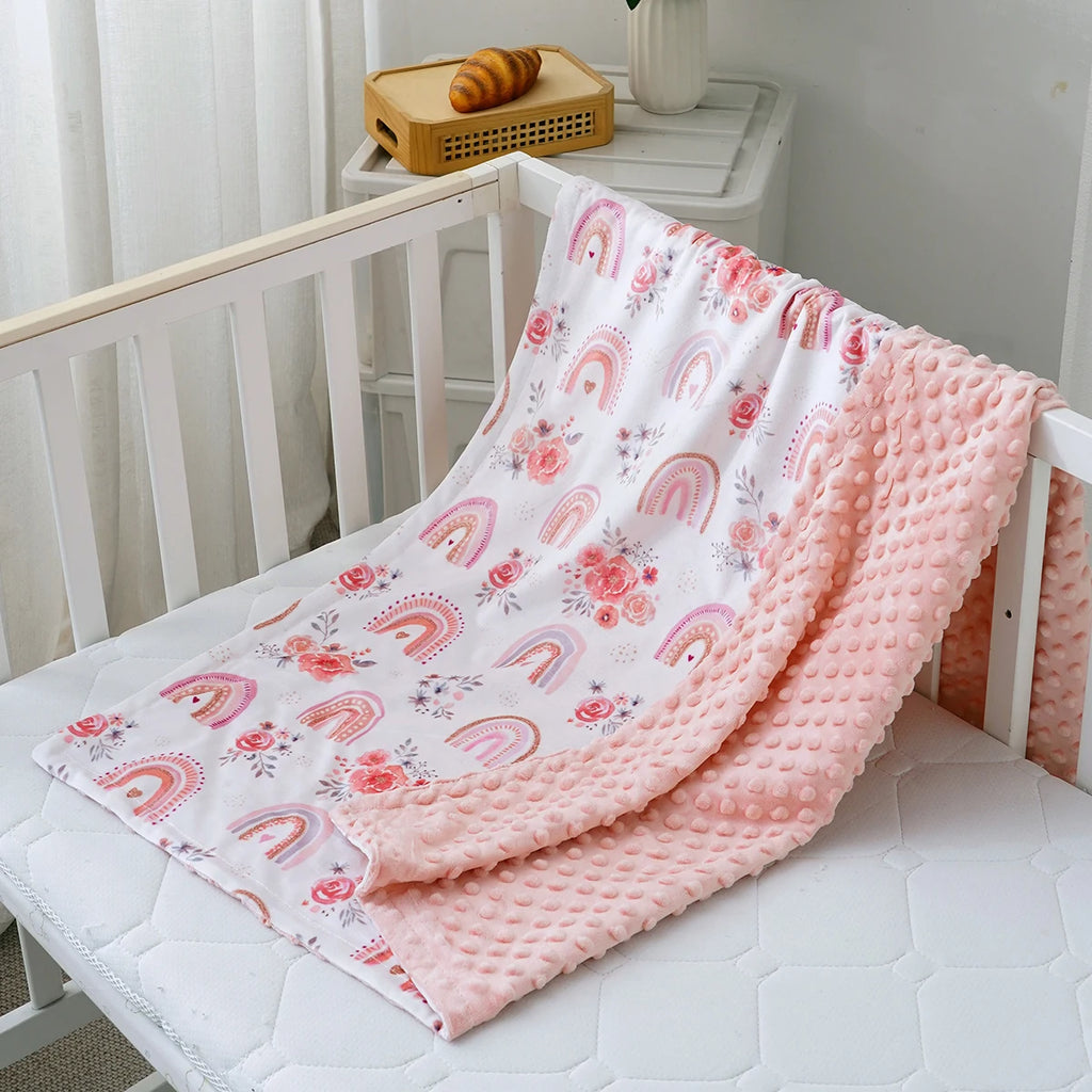 1PC Baby Blanket, Soft Plush Minky Blanket with Double Layer Dotted Backing for Toddler, Multicolor Printed 30 X 40 Inch