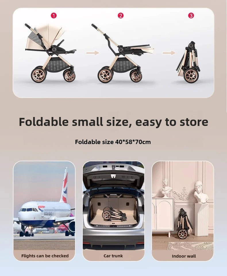 2025 New High-view Baby Stroller Can Sit or Lie Down Two-way Push, Lightweight, Foldable and Portable Baby Stroller