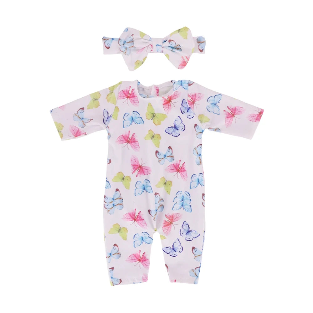 2Pcs/set Pajamas For 43CM Baby Doll&18Inch American Doll Clothes Bow Tie Headband+Jumpsuit Pajamas Unicorn Flamingo Pattern,Toys