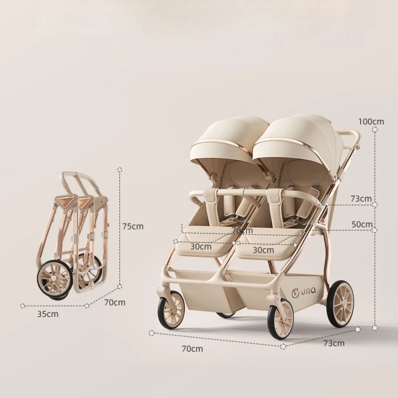 2025 New High-view Twin Baby Stroller Can Sit or Lie Down Baby Stroller Lightweight Foldable Double Baby Stroller