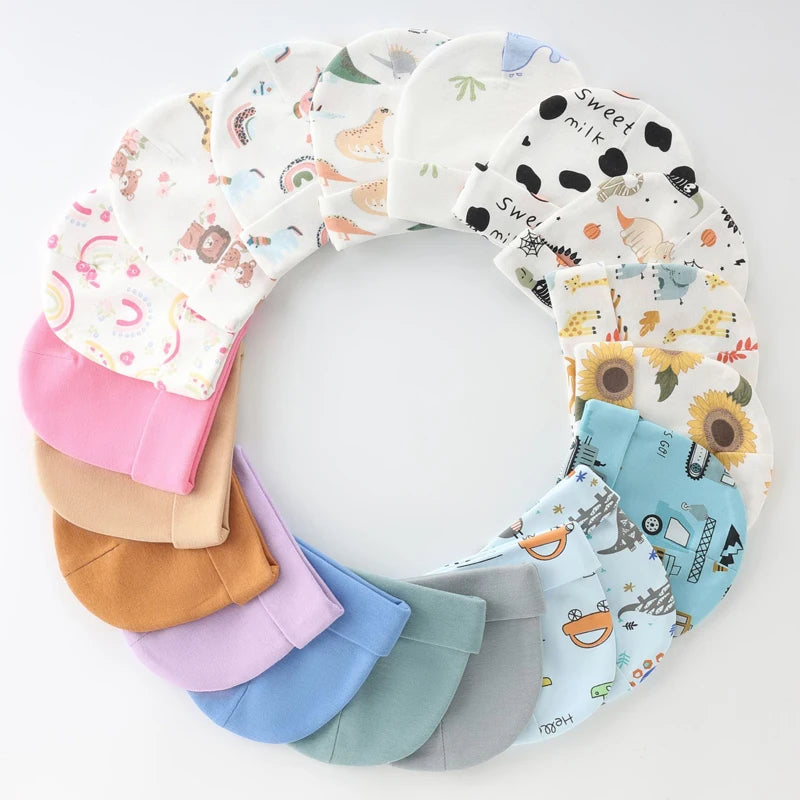 3 Sets Newborn Hat Gloves 100% Cotton Cartoon Baby Beanie Hat for Girls Boys Infant Bonnet Toddler Cap Kids Accessories 0-6M