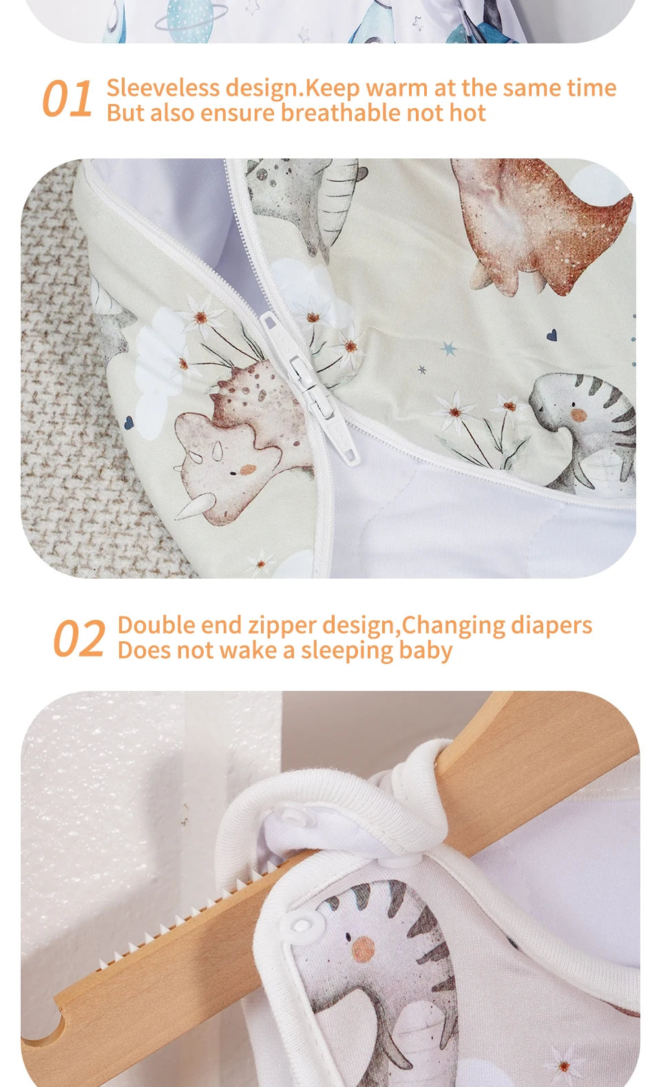 Elinfant Cozy Soft Thick Baby Sleeping Bag For Autumn Winter Sleeveless Design Sleep Sacks