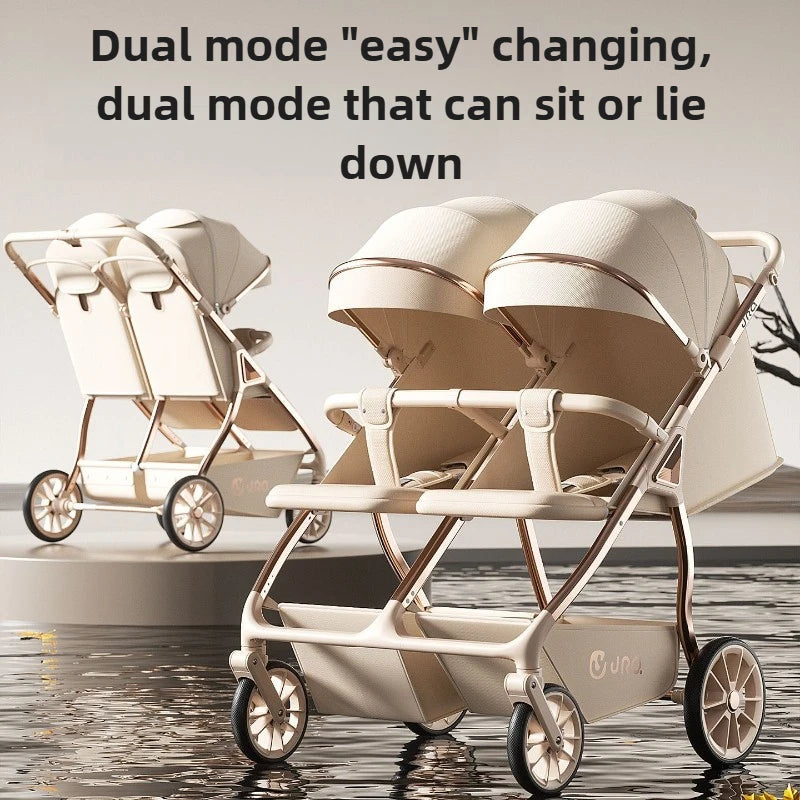 2025 New High-view Twin Baby Stroller Can Sit or Lie Down Baby Stroller Lightweight Foldable Double Baby Stroller