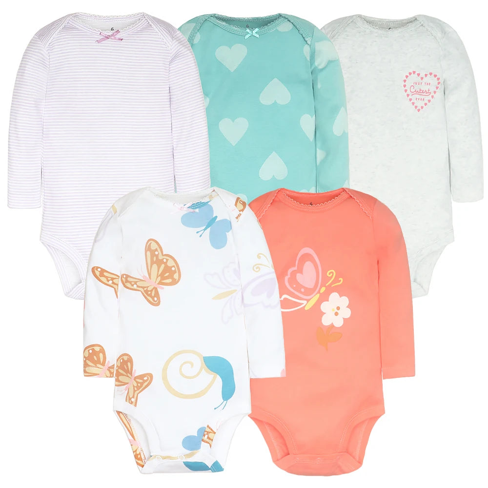 2026 Newborn Baby Girl Clothes Long Sleeve 100% Cotton 5 Pieces/Lot Baby Bodysuits, Infant Clothing 3-24M